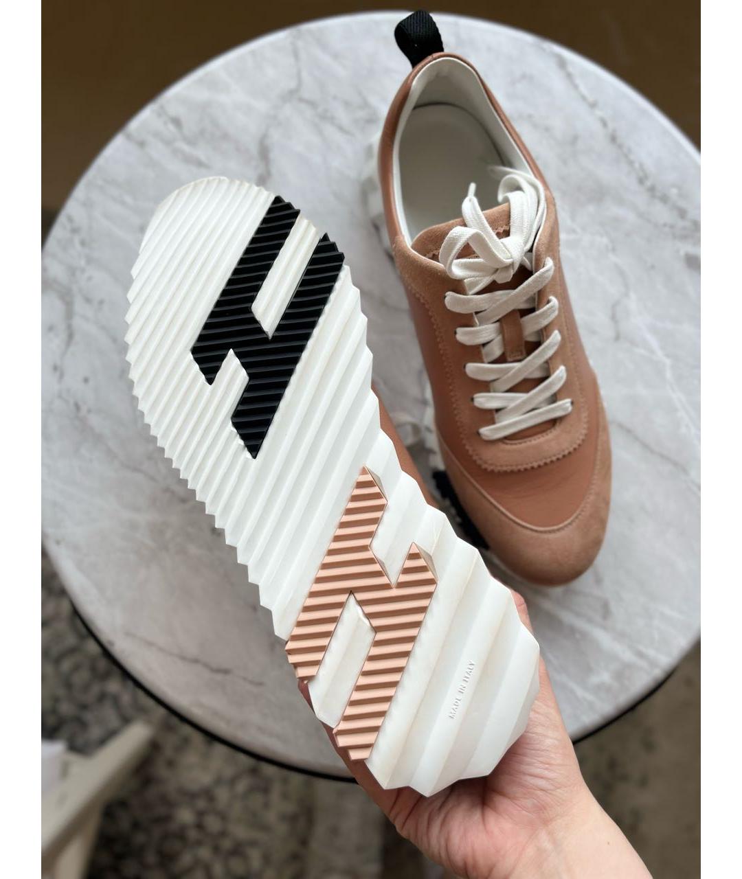 HERMES Коралловые кожаные кроссовки, фото 3