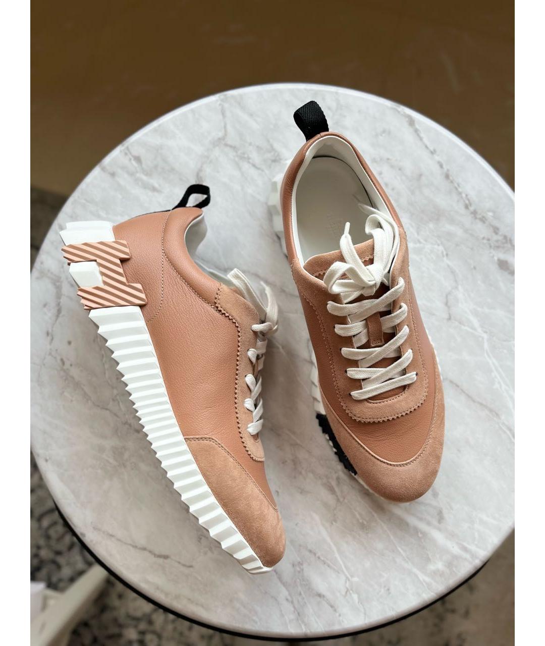 HERMES Коралловые кожаные кроссовки, фото 4