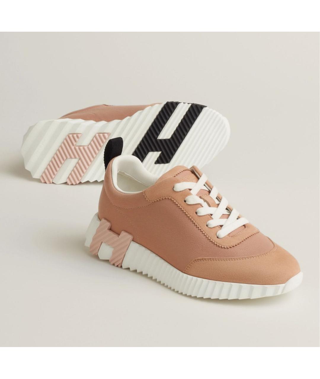 HERMES Коралловые кожаные кроссовки, фото 2