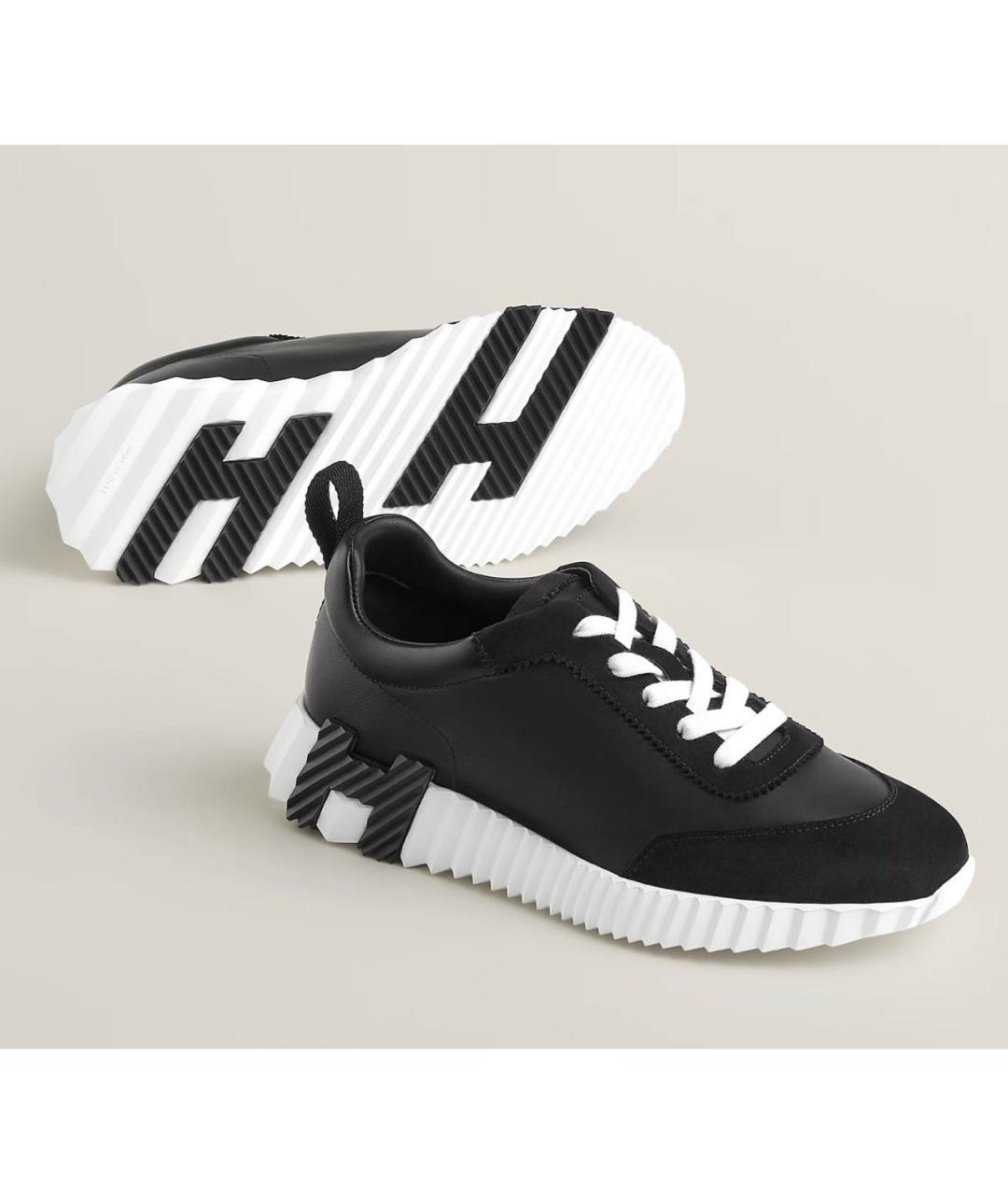 HERMES Черные кожаные кроссовки, фото 2