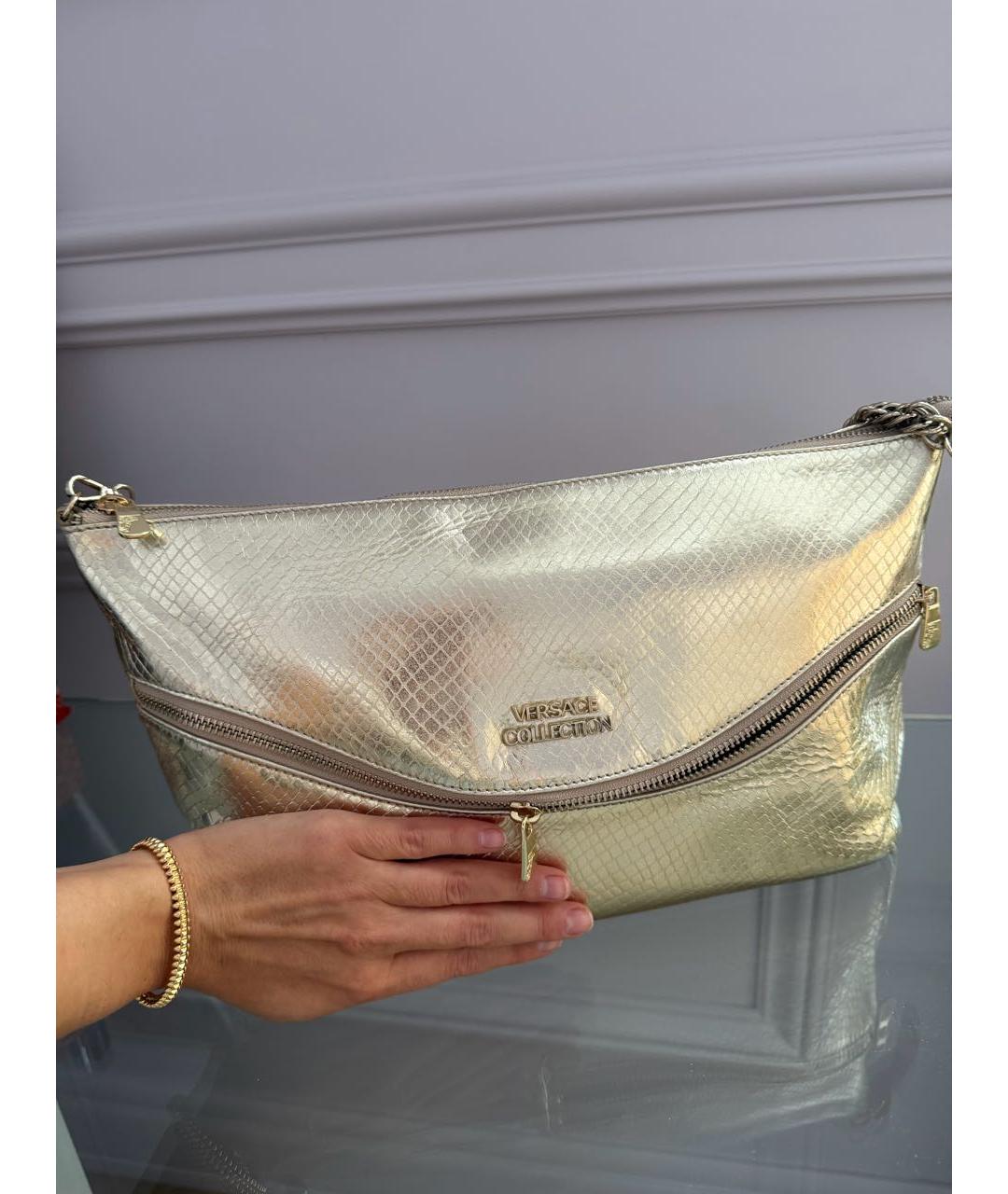 VERSACE COLLECTION Золотая кожаная сумка через плечо, фото 6