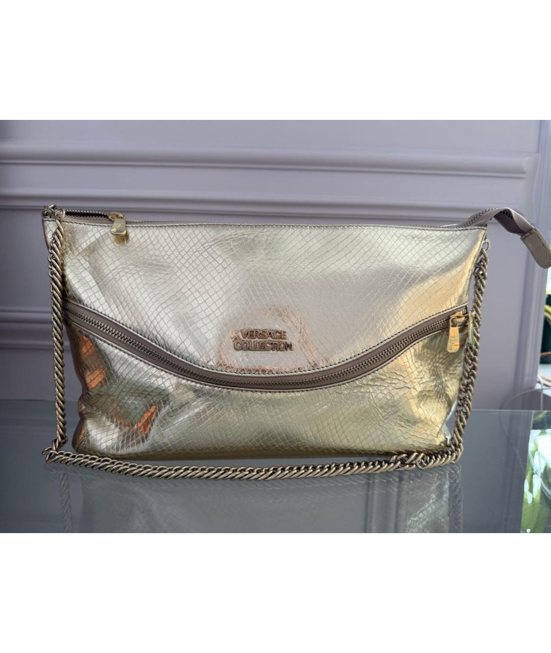 VERSACE COLLECTION Золотая кожаная сумка через плечо, фото 8