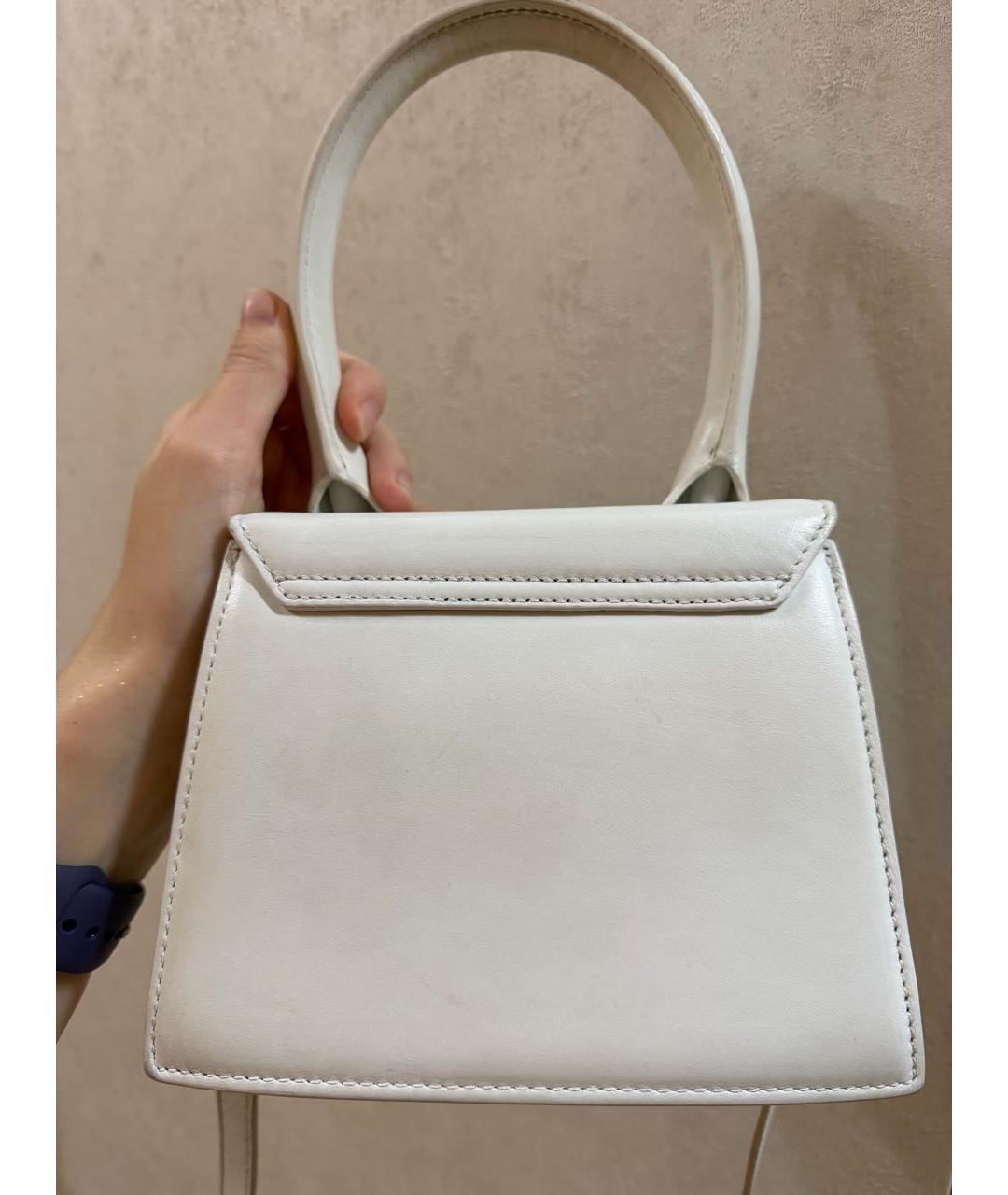 JACQUEMUS Белая кожаная сумка с короткими ручками, фото 2