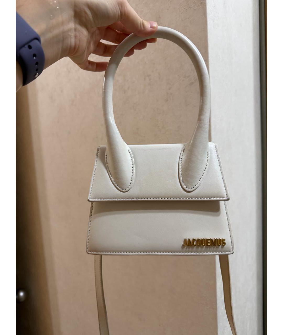 JACQUEMUS Белая кожаная сумка с короткими ручками, фото 9