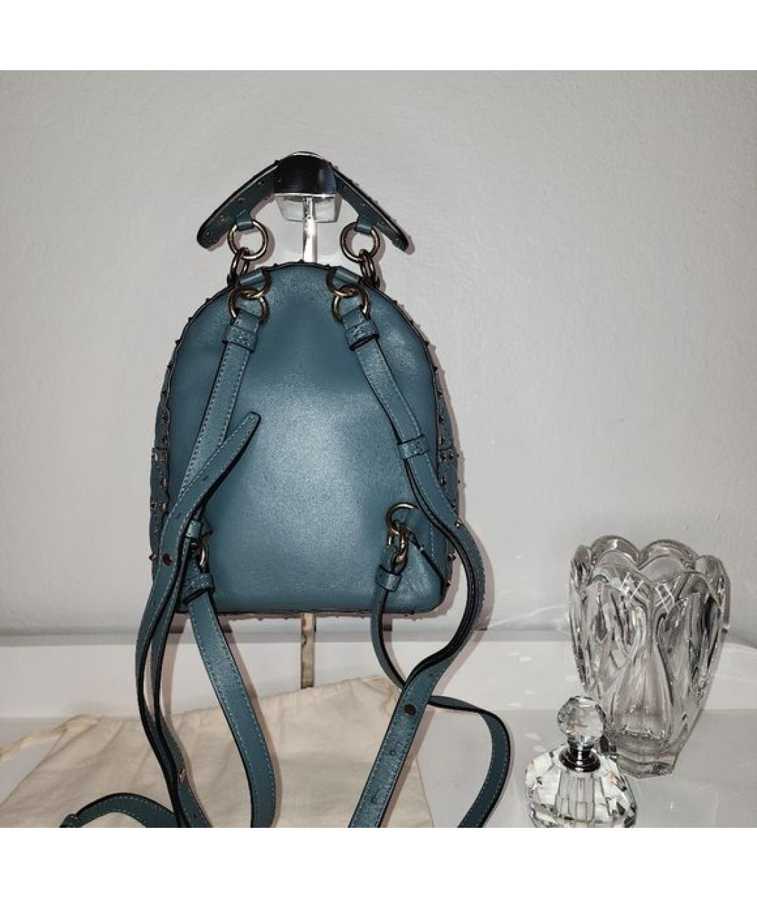 VALENTINO Голубой кожаный рюкзак, фото 6