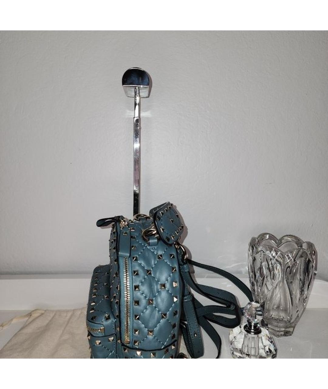 VALENTINO Голубой кожаный рюкзак, фото 8