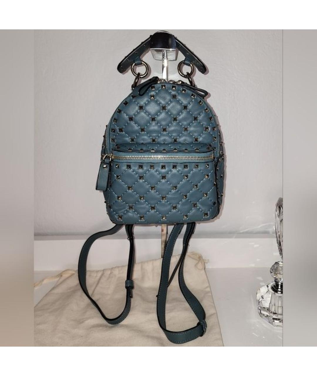 VALENTINO Голубой кожаный рюкзак, фото 4