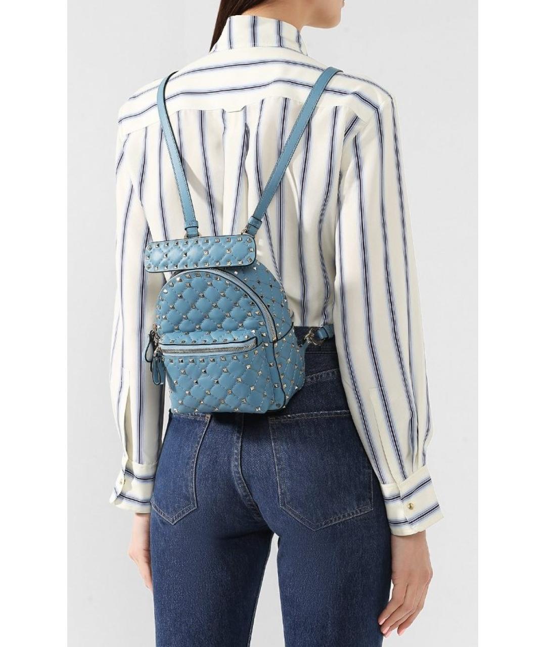 VALENTINO Голубой кожаный рюкзак, фото 2