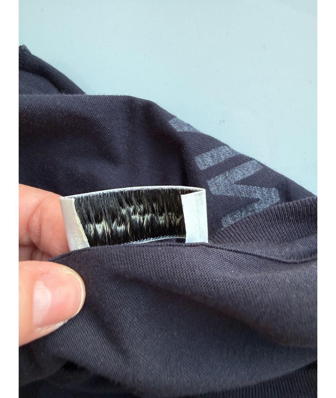 SAINT LAURENT Темно-синяя хлопковая футболка, фото 4