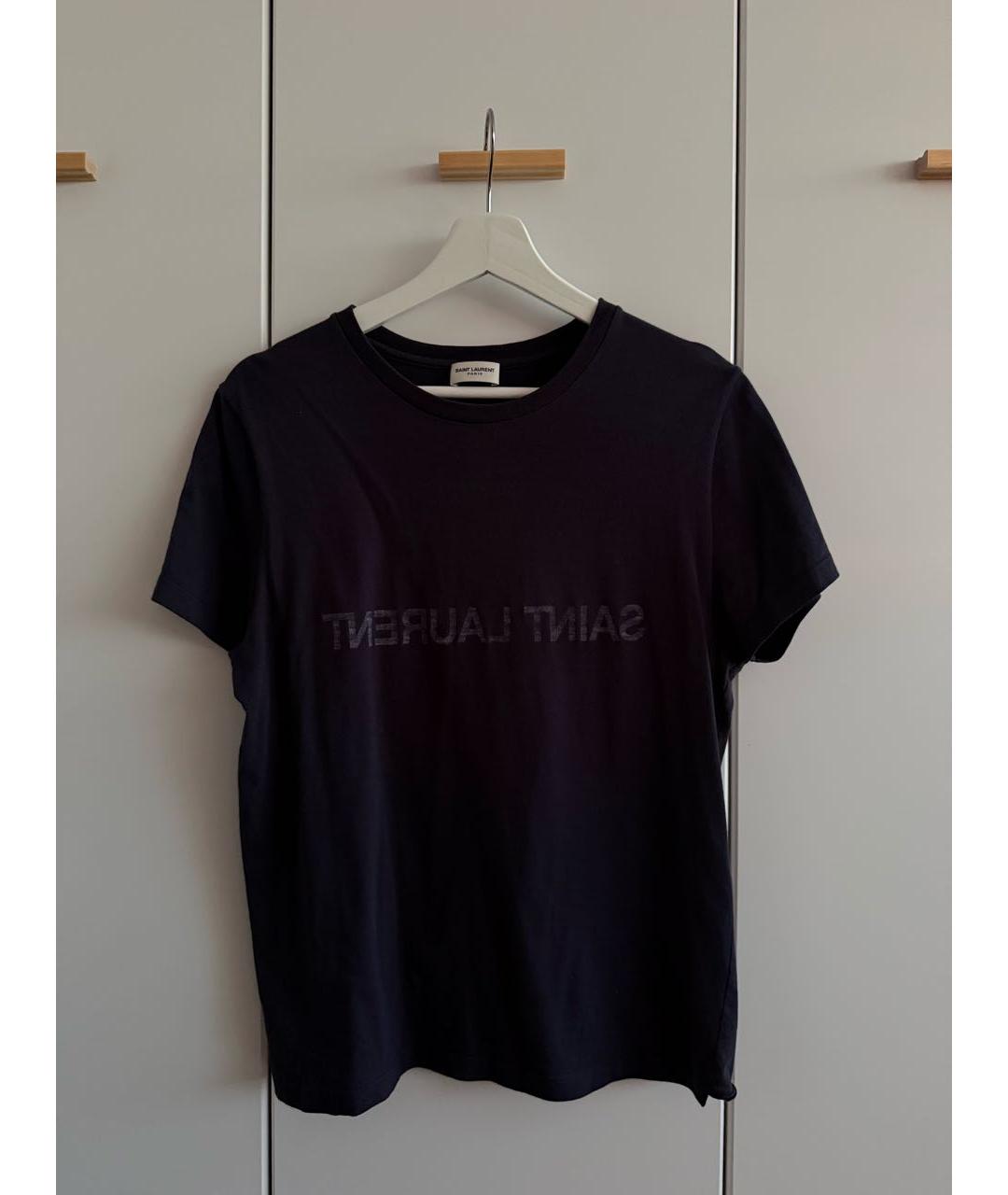 SAINT LAURENT Темно-синяя хлопковая футболка, фото 9