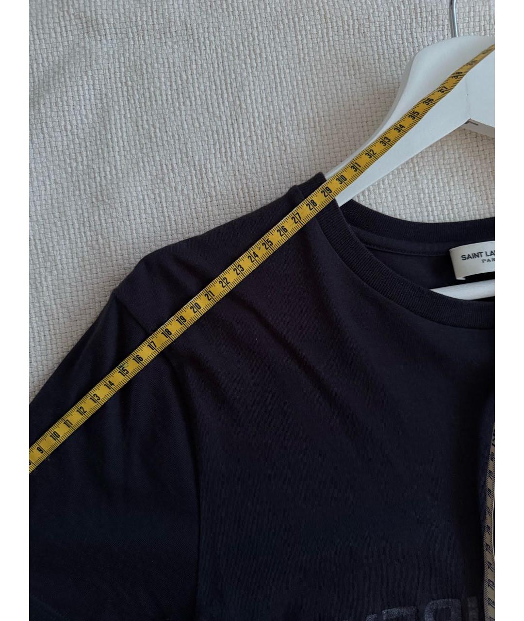 SAINT LAURENT Темно-синяя хлопковая футболка, фото 8