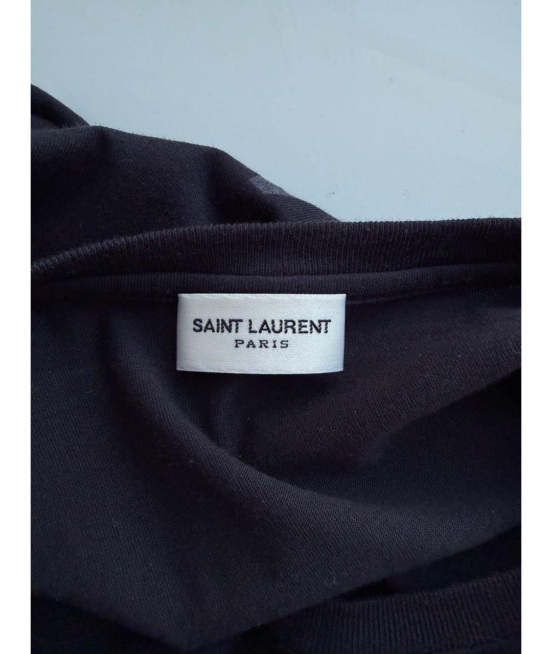 SAINT LAURENT Темно-синяя хлопковая футболка, фото 3