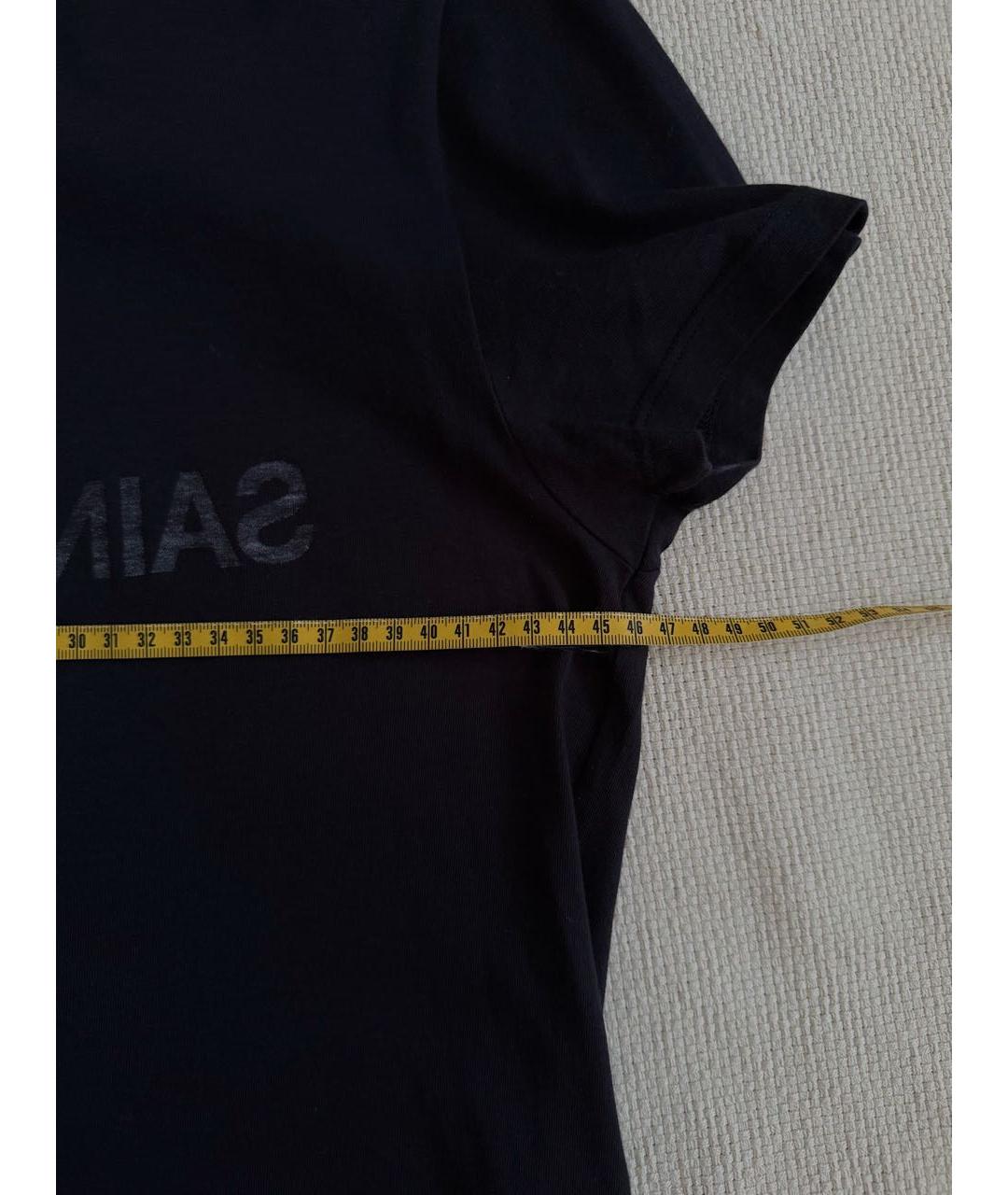 SAINT LAURENT Темно-синяя хлопковая футболка, фото 6