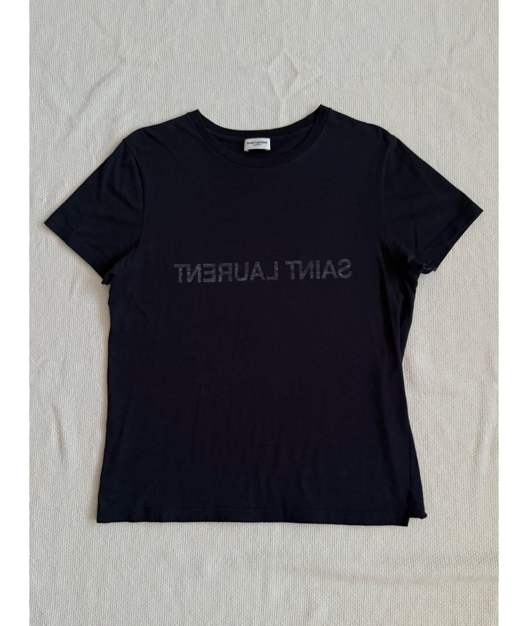 SAINT LAURENT Темно-синяя хлопковая футболка, фото 2
