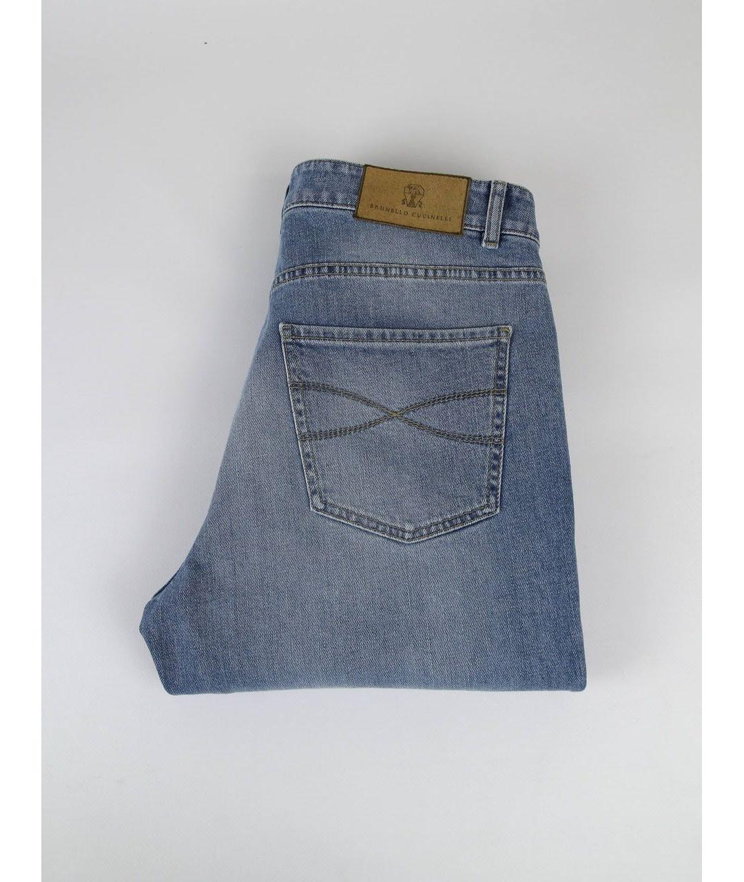 BRUNELLO CUCINELLI Голубые хлопковые джинсы скинни, фото 3