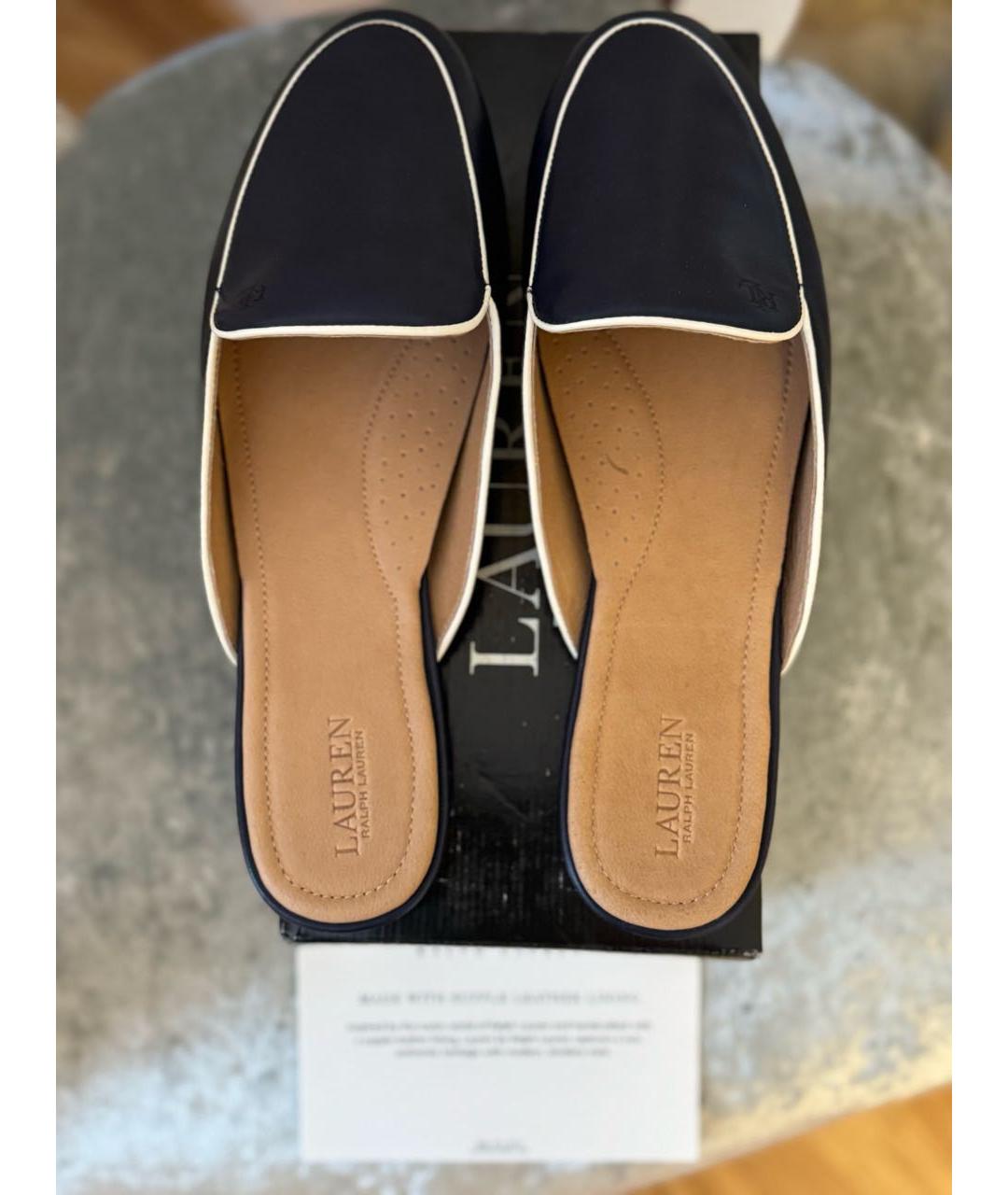 RALPH LAUREN Темно-синие кожаные сабо, фото 4