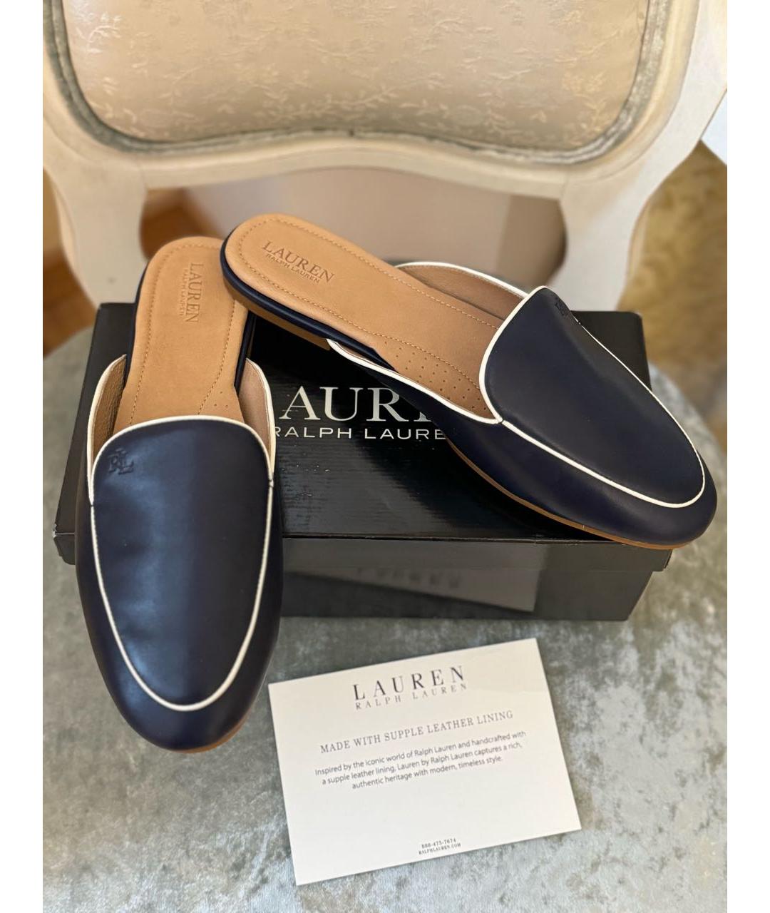 RALPH LAUREN Темно-синие кожаные сабо, фото 8