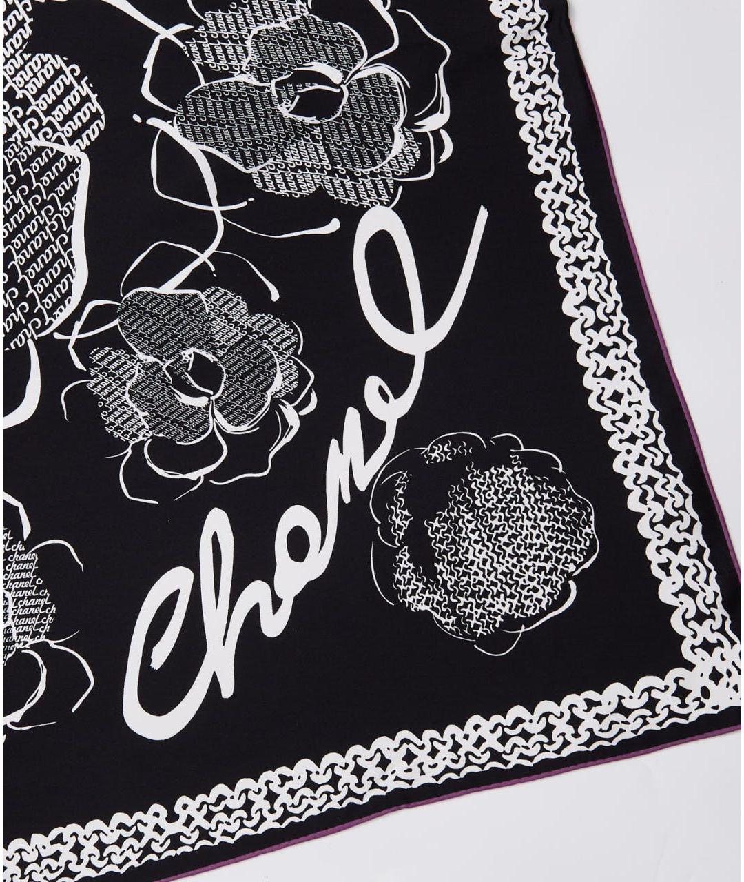 CHANEL Черный шелковый платок, фото 3