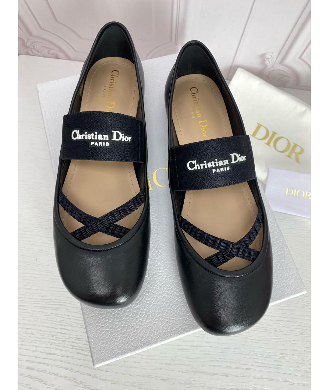 CHRISTIAN DIOR Черные кожаные балетки, фото 2