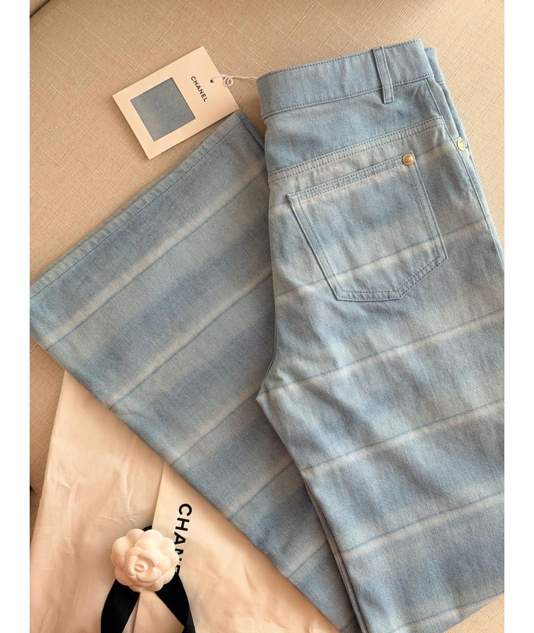 CHANEL Голубые хлопковые джинсы клеш, фото 5