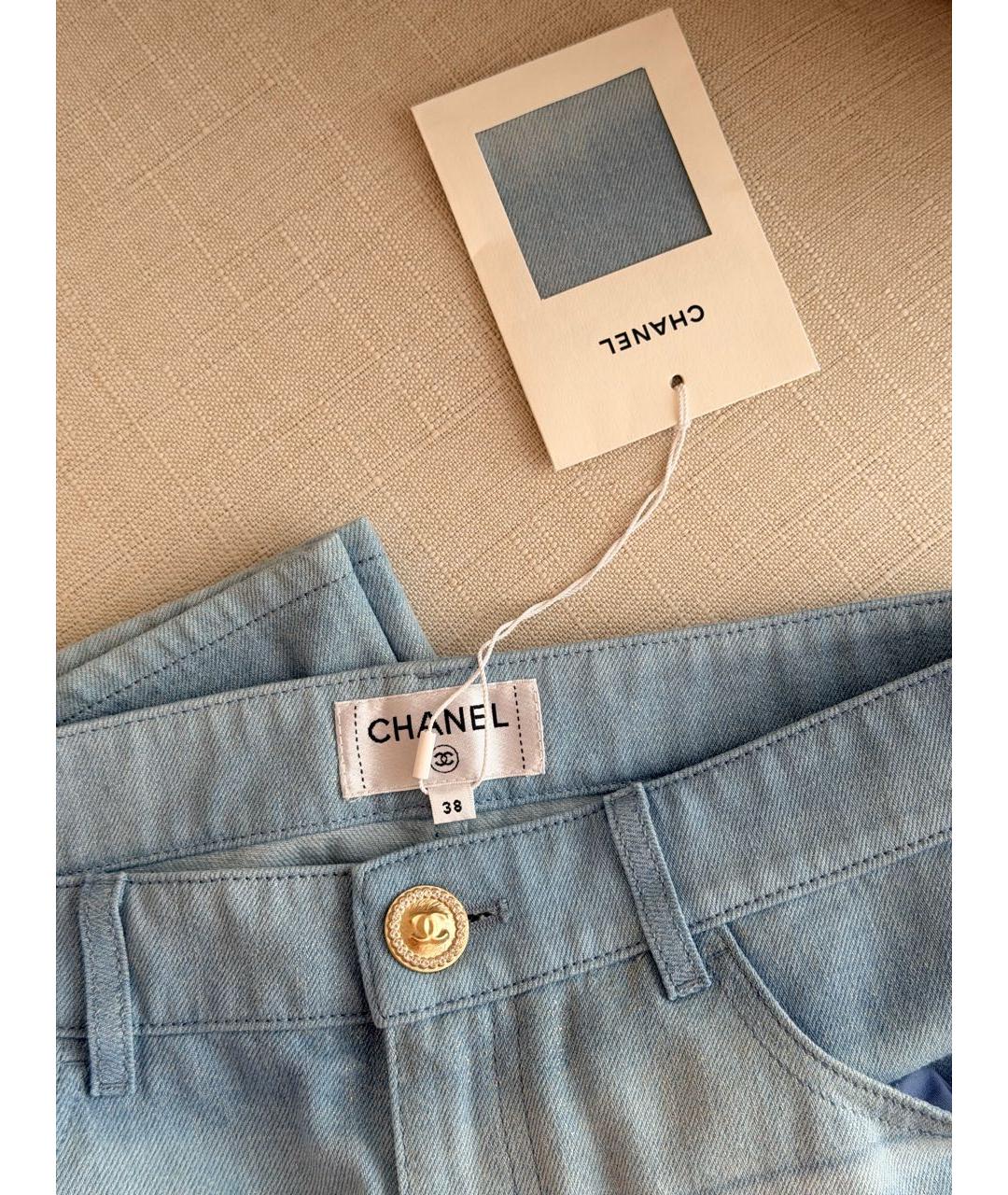 CHANEL Голубые хлопковые джинсы клеш, фото 3