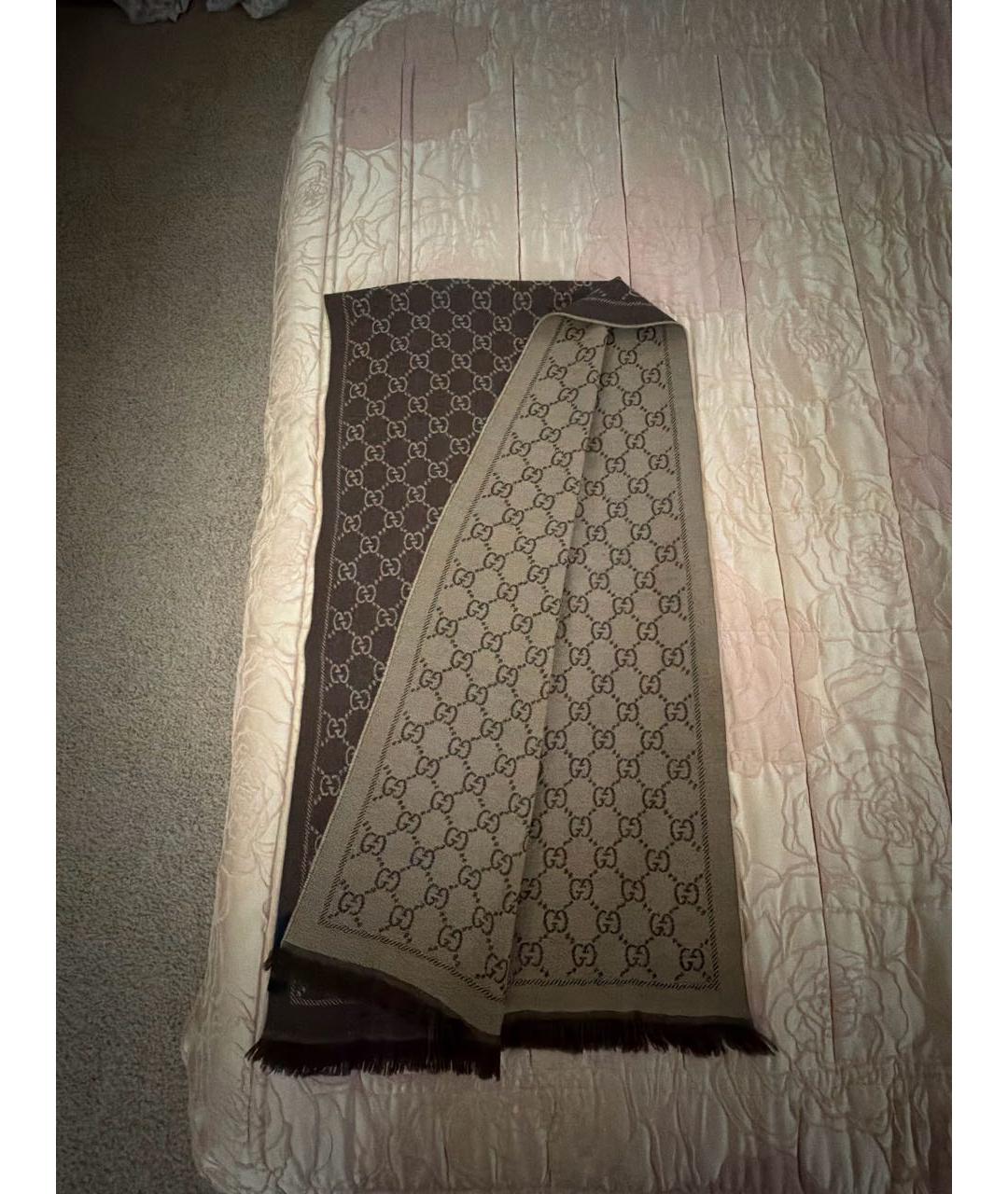 GUCCI Коричневый шерстяной шарф, фото 2