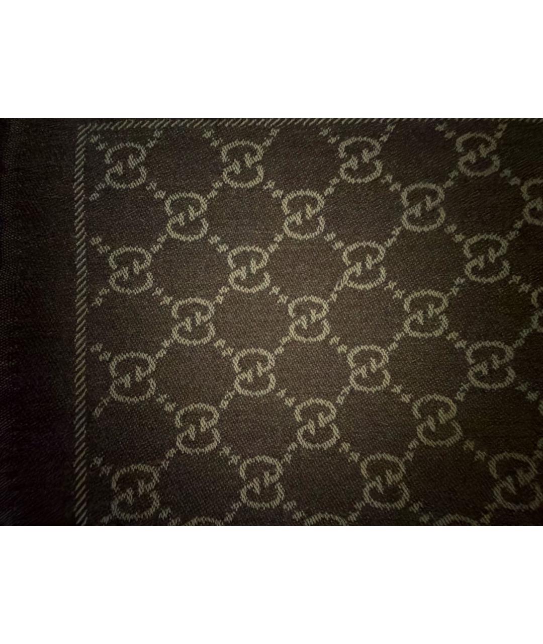 GUCCI Коричневый шерстяной шарф, фото 4