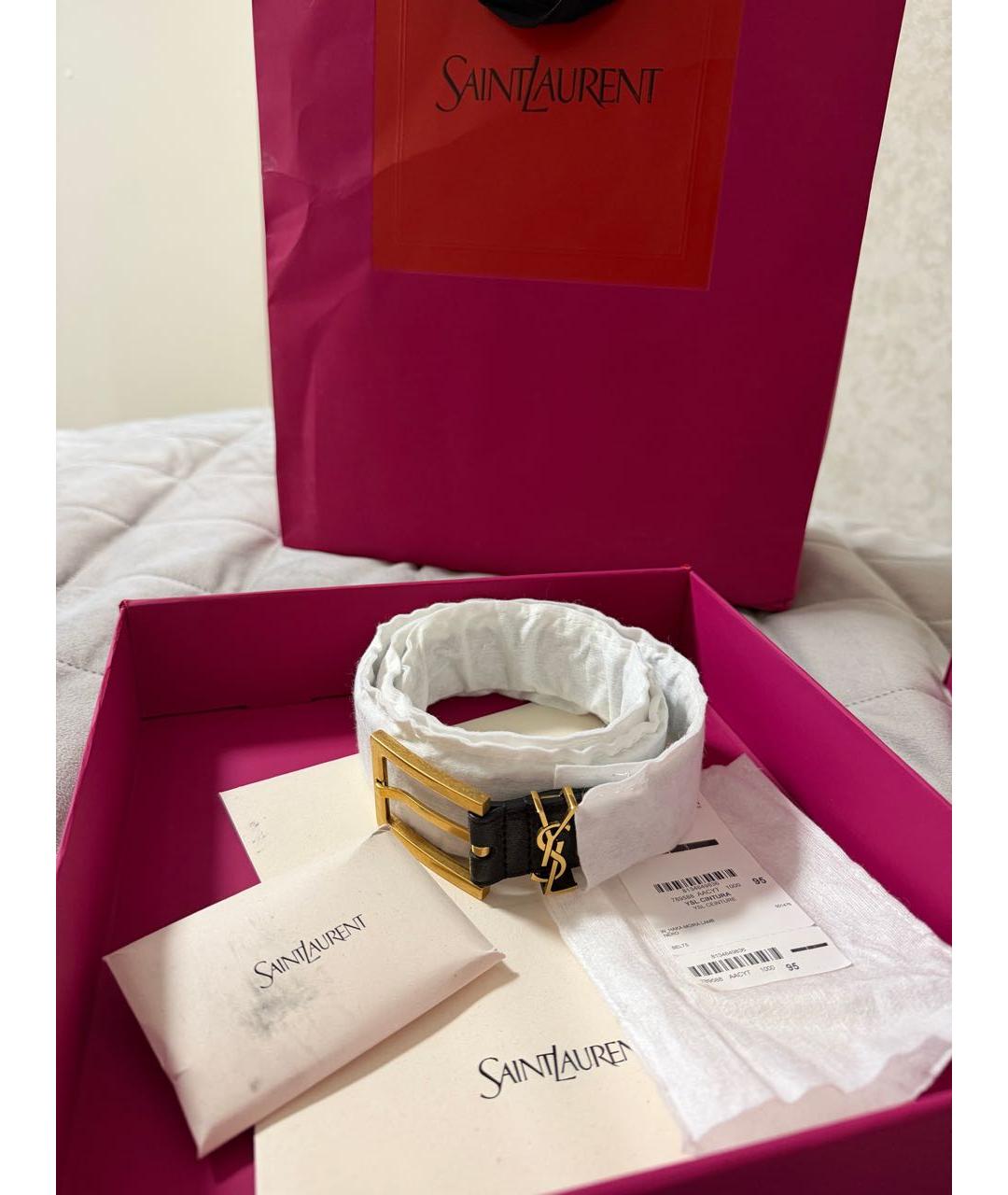 SAINT LAURENT Черный кожаный ремень, фото 4