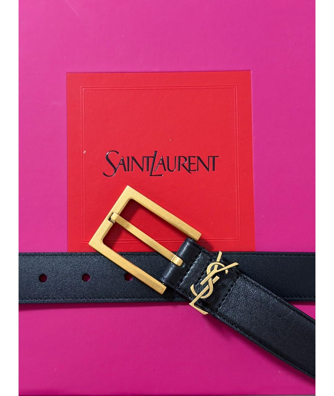 SAINT LAURENT Черный кожаный ремень, фото 2