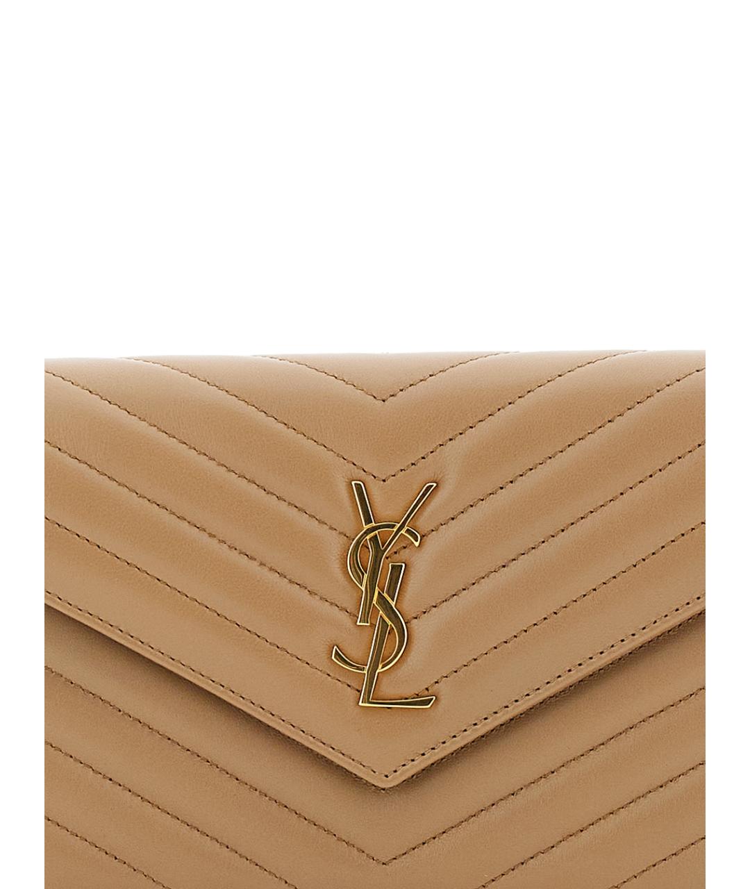 SAINT LAURENT Бежевая кожаная сумка через плечо, фото 3