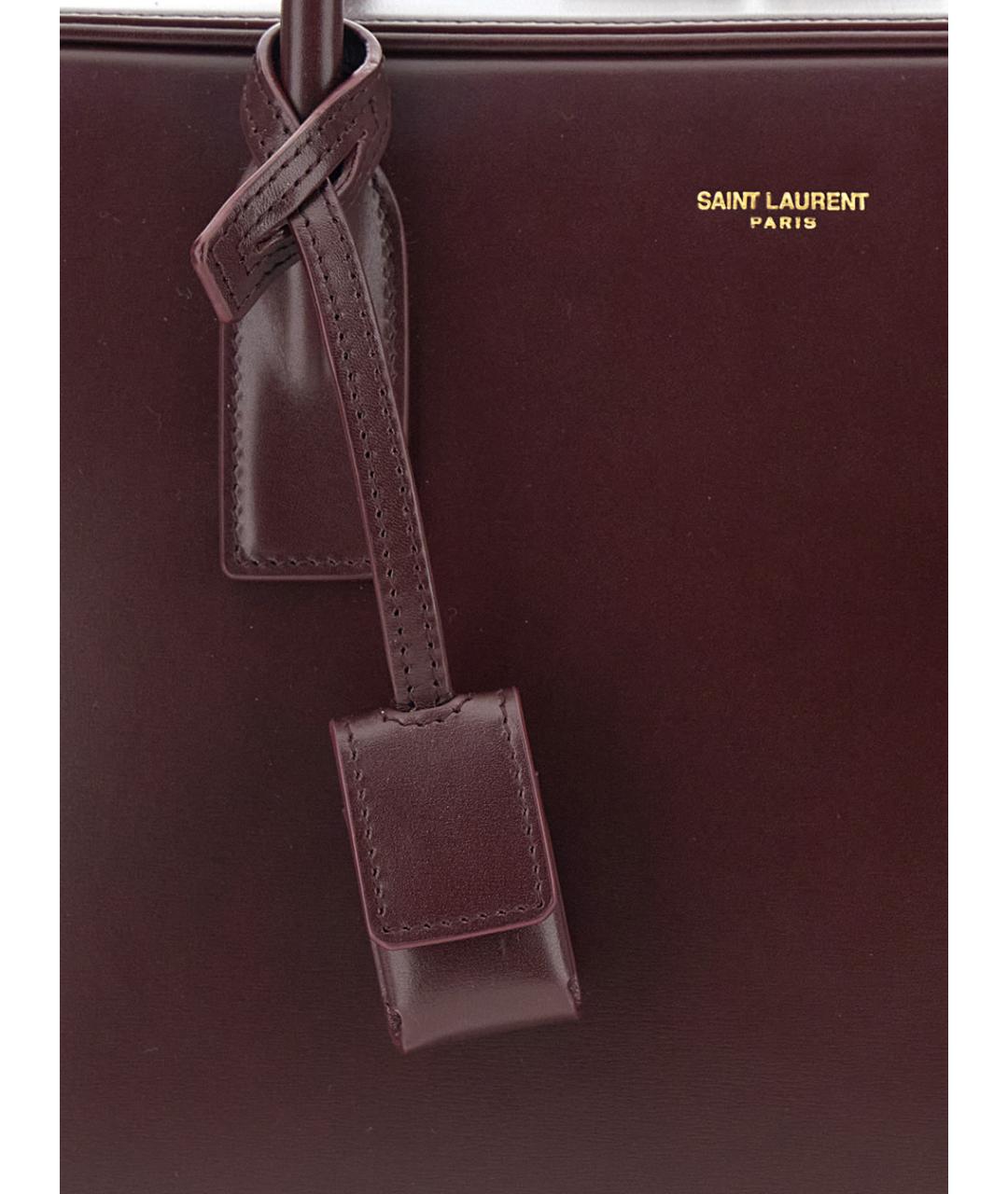 SAINT LAURENT Бордовая кожаная сумка тоут, фото 3