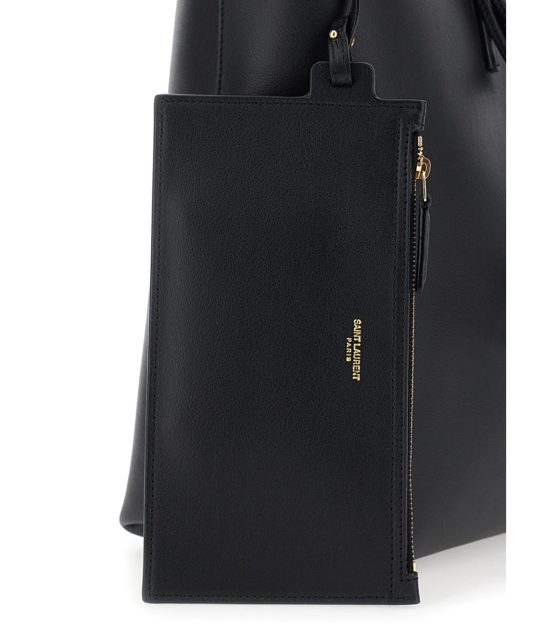SAINT LAURENT Черная кожаная сумка тоут, фото 3