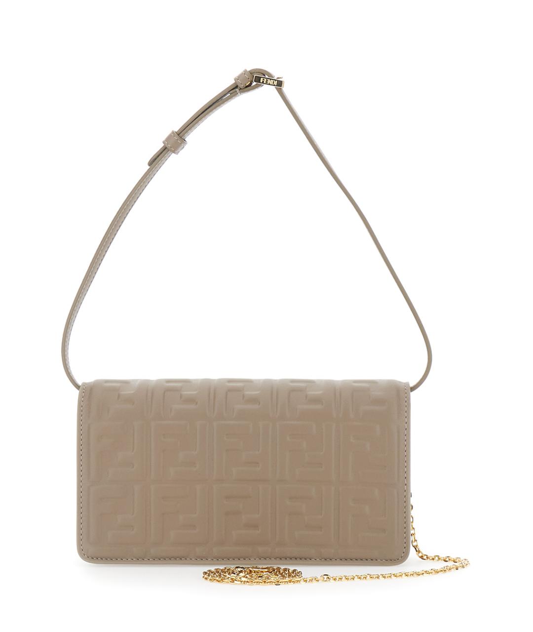 FENDI Бежевая кожаная сумка через плечо, фото 2