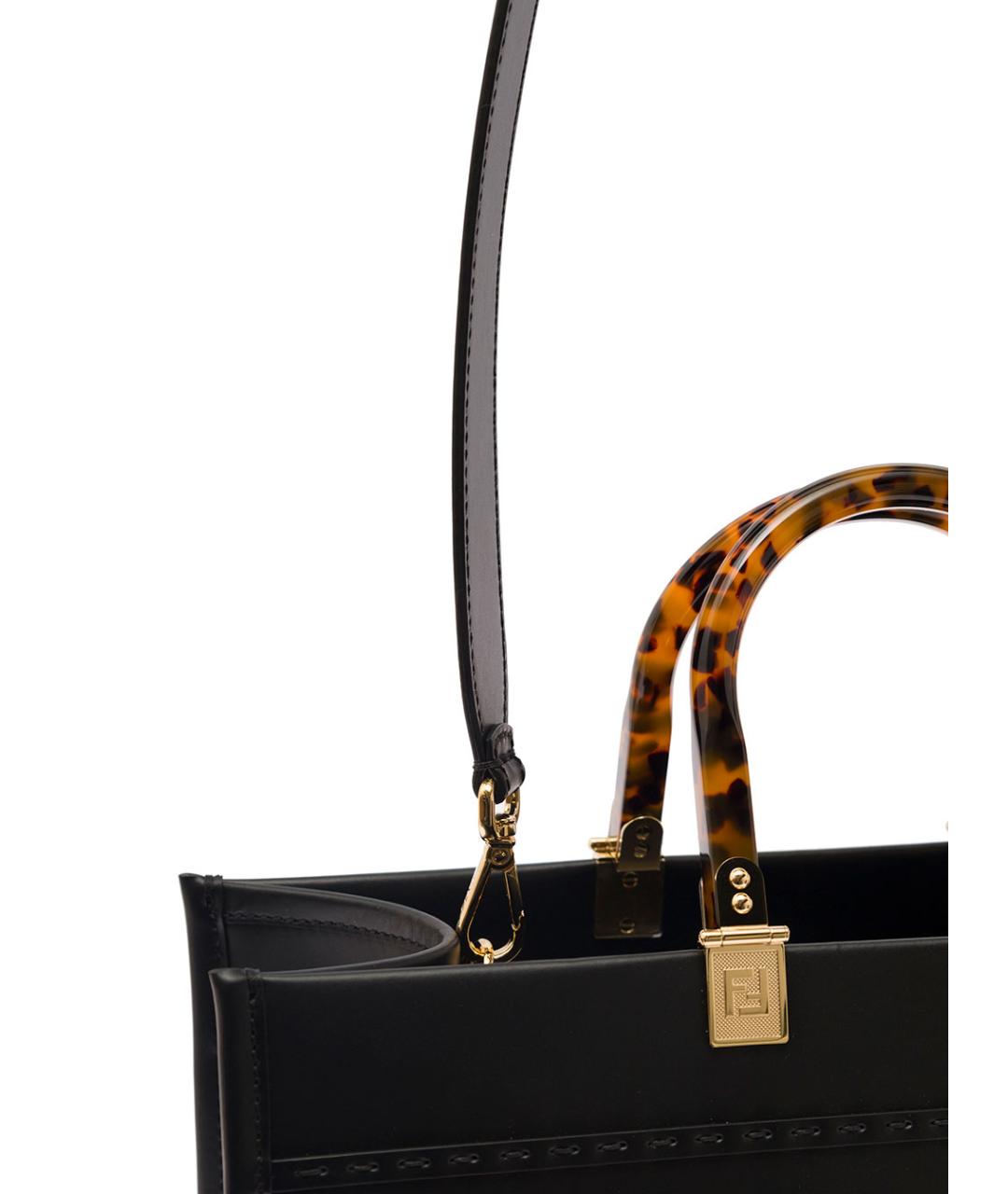 FENDI Черная кожаная сумка тоут, фото 3