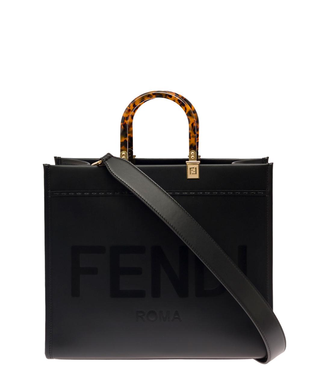 FENDI Черная кожаная сумка тоут, фото 1