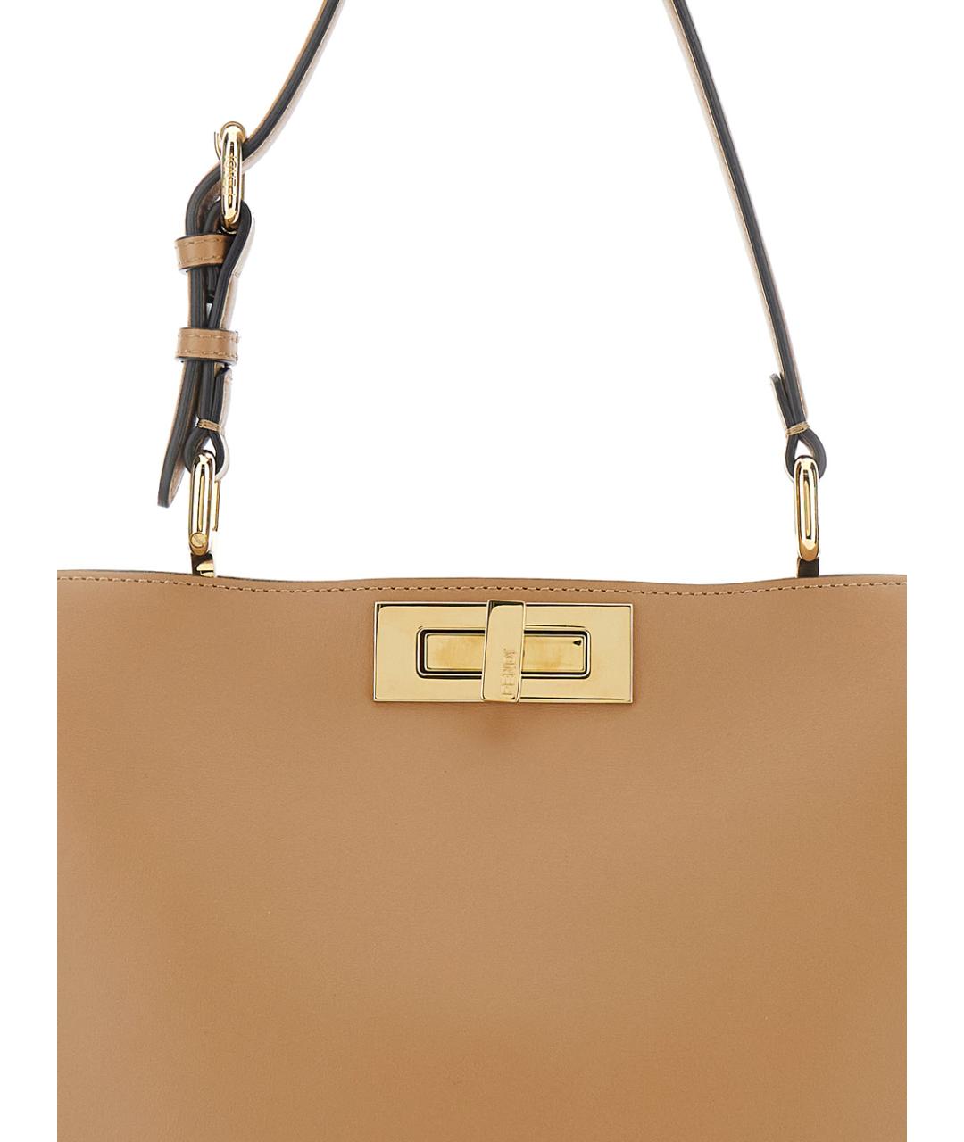 FENDI Бежевая кожаная сумка через плечо, фото 3