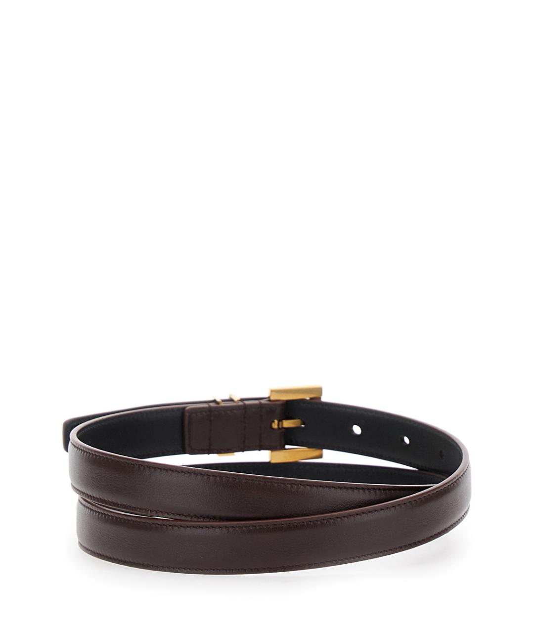 SAINT LAURENT Коричневый кожаный ремень, фото 2