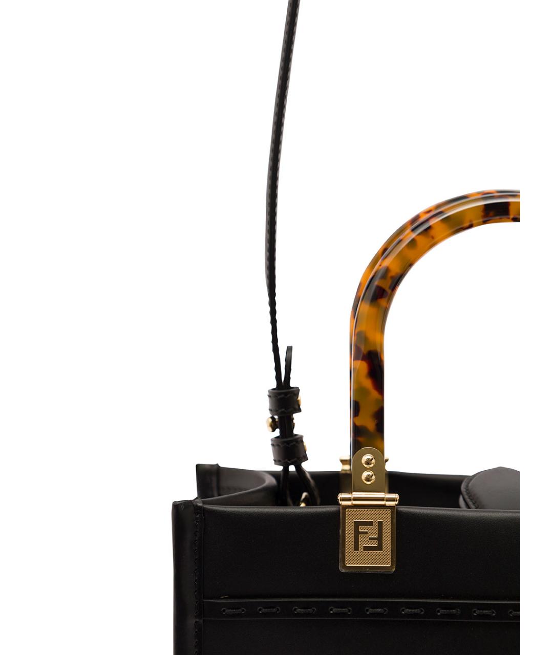 FENDI Черная кожаная сумка тоут, фото 3