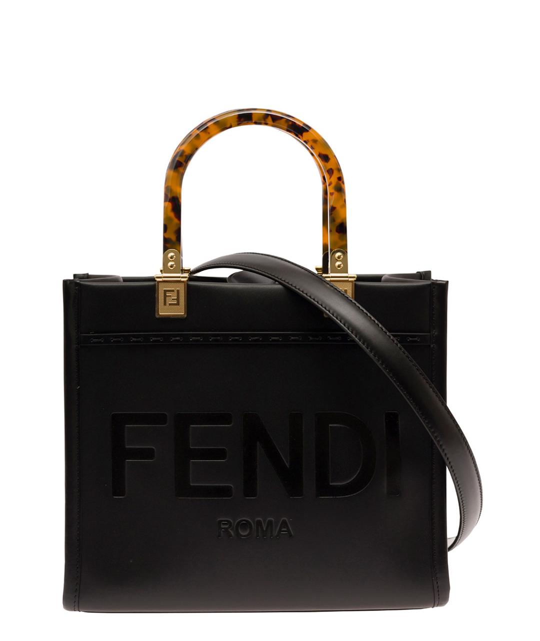 FENDI Черная кожаная сумка тоут, фото 1
