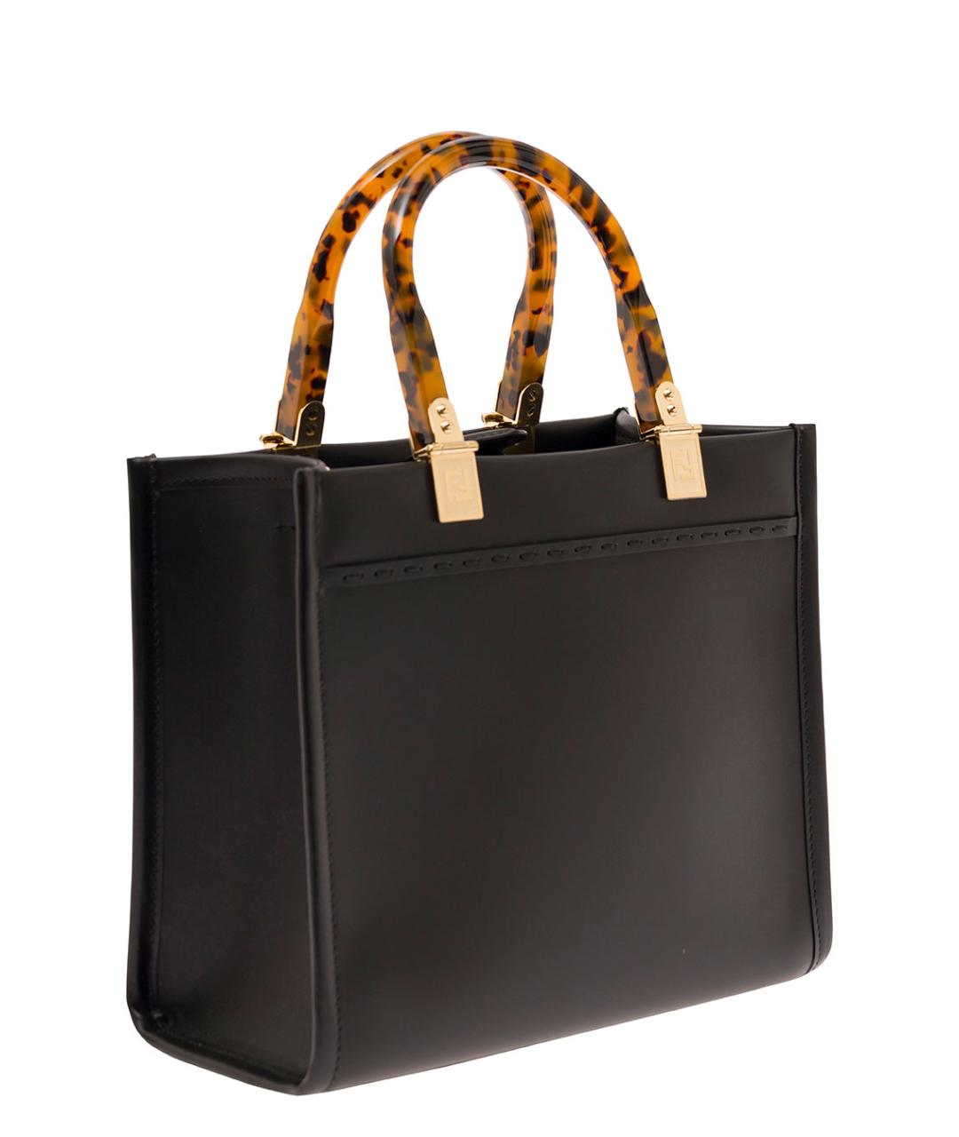 FENDI Черная кожаная сумка тоут, фото 2