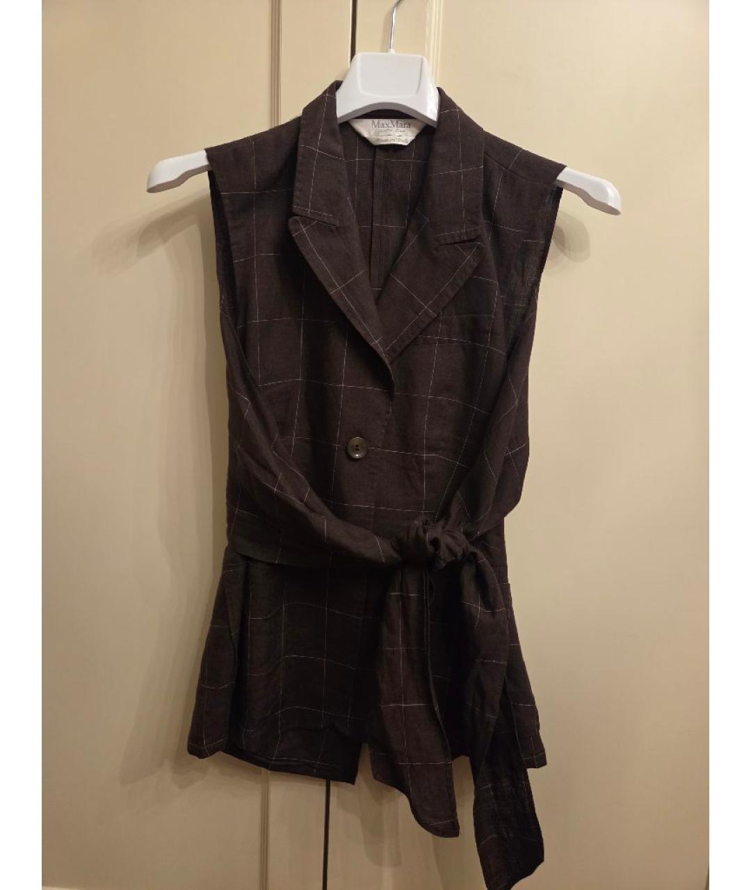 MAX MARA Коричневый льняной жилет, фото 10