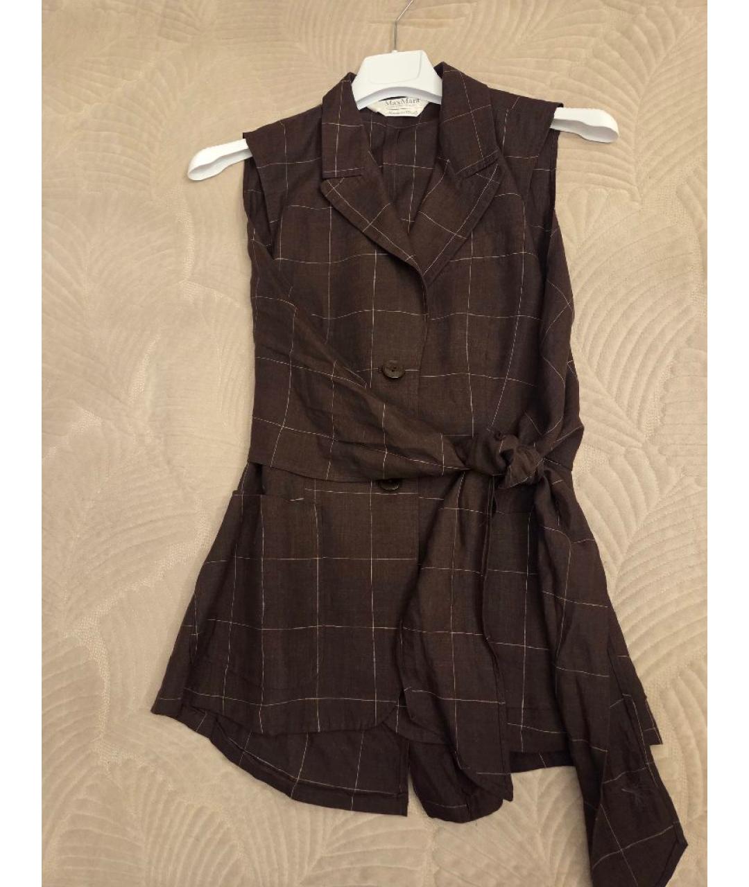 MAX MARA Коричневый льняной жилет, фото 4