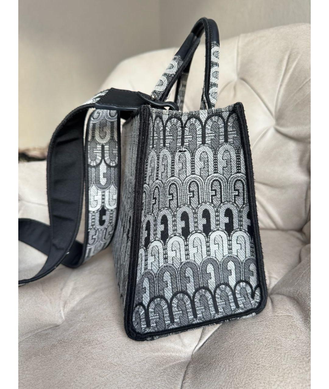 FURLA Серая жаккардовая сумка с короткими ручками, фото 5