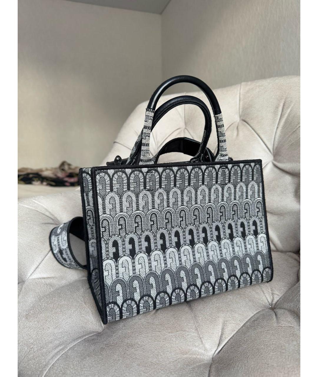 FURLA Серая жаккардовая сумка с короткими ручками, фото 2