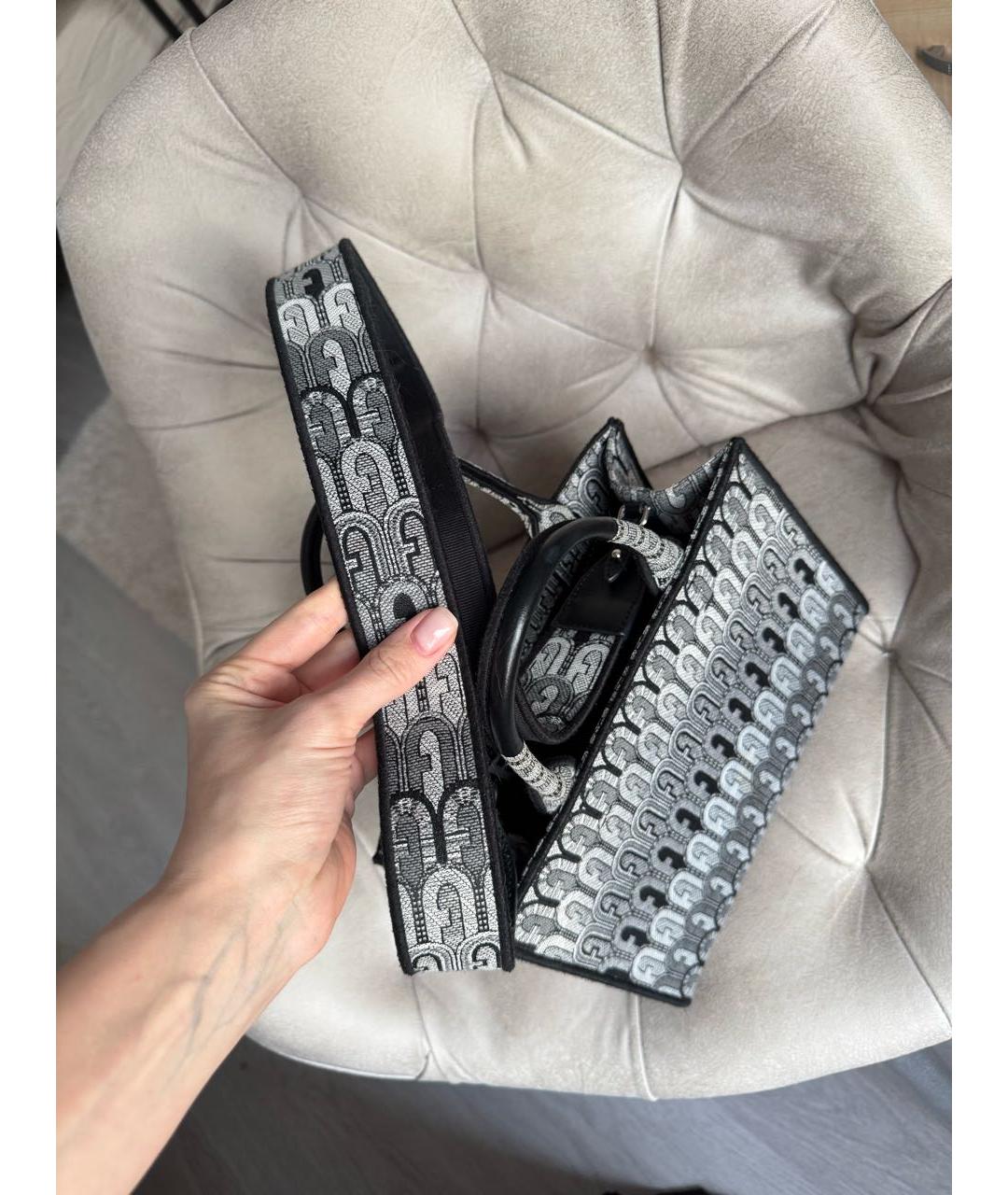 FURLA Серая жаккардовая сумка с короткими ручками, фото 8