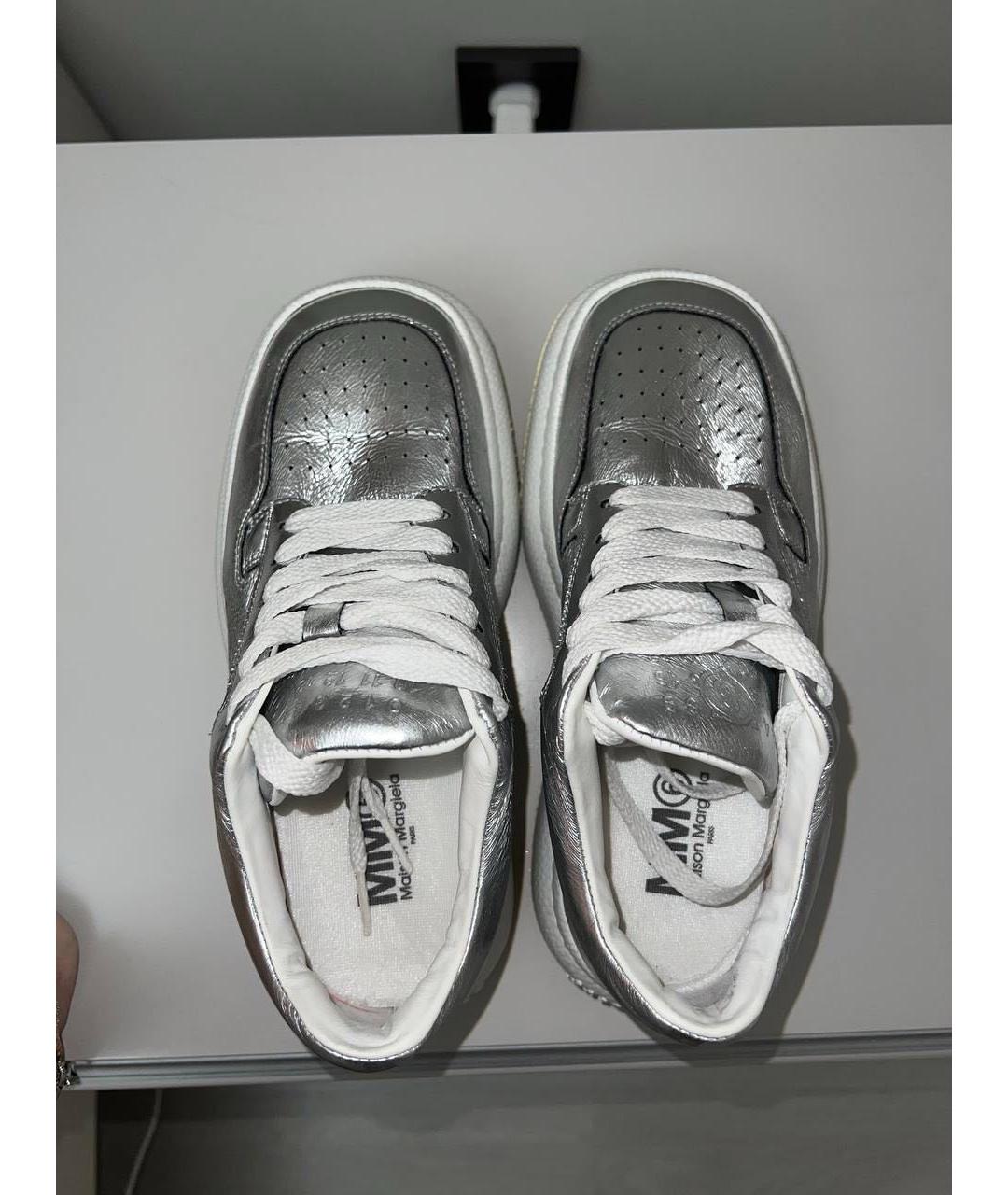 MAISON MARGIELA Серебряные кожаные кеды, фото 2