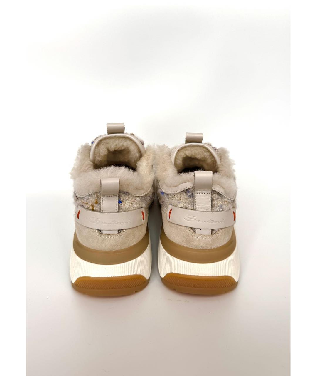 SANTONI Бежевые текстильные кроссовки, фото 4