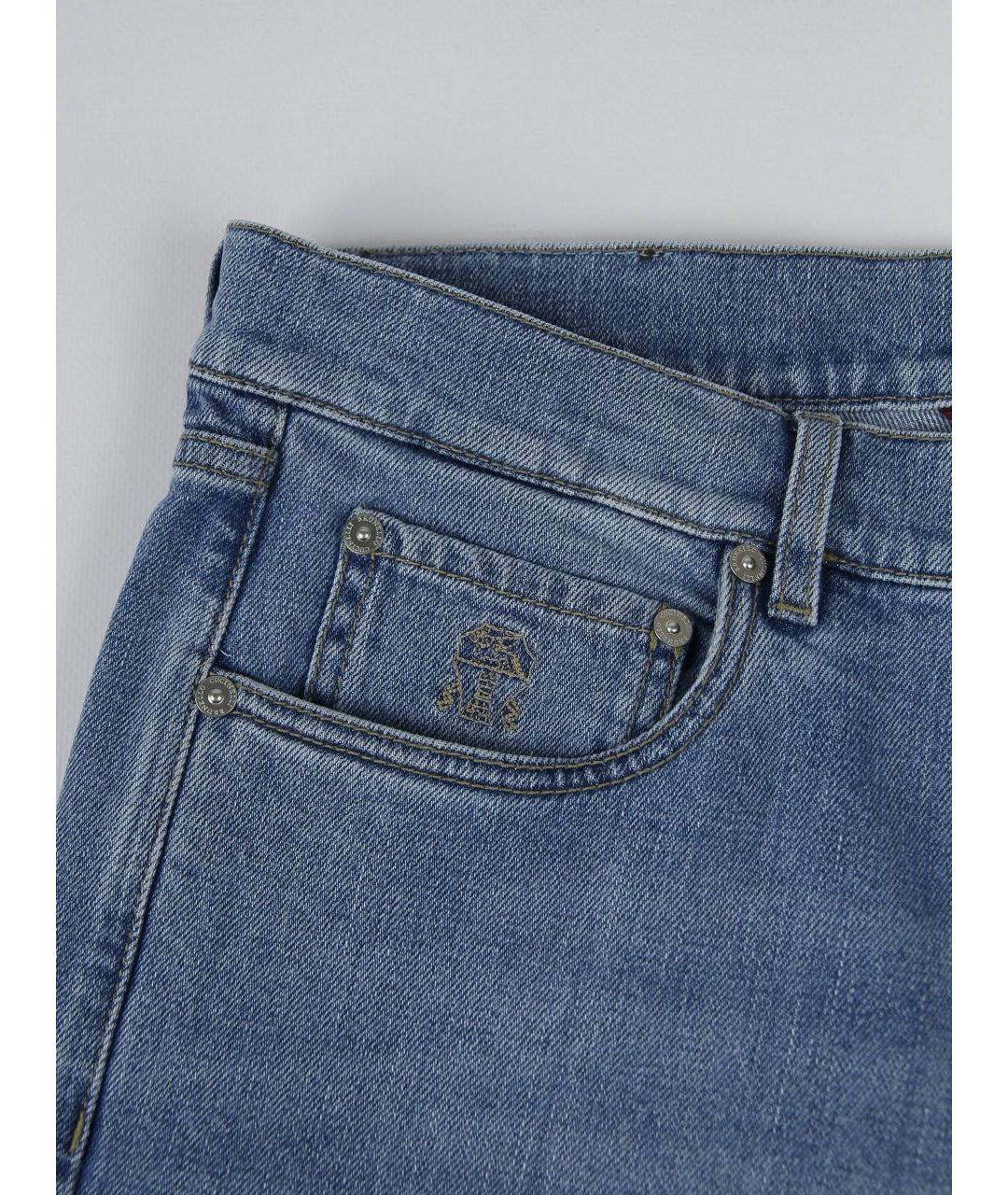 BRUNELLO CUCINELLI Голубые хлопковые джинсы скинни, фото 6