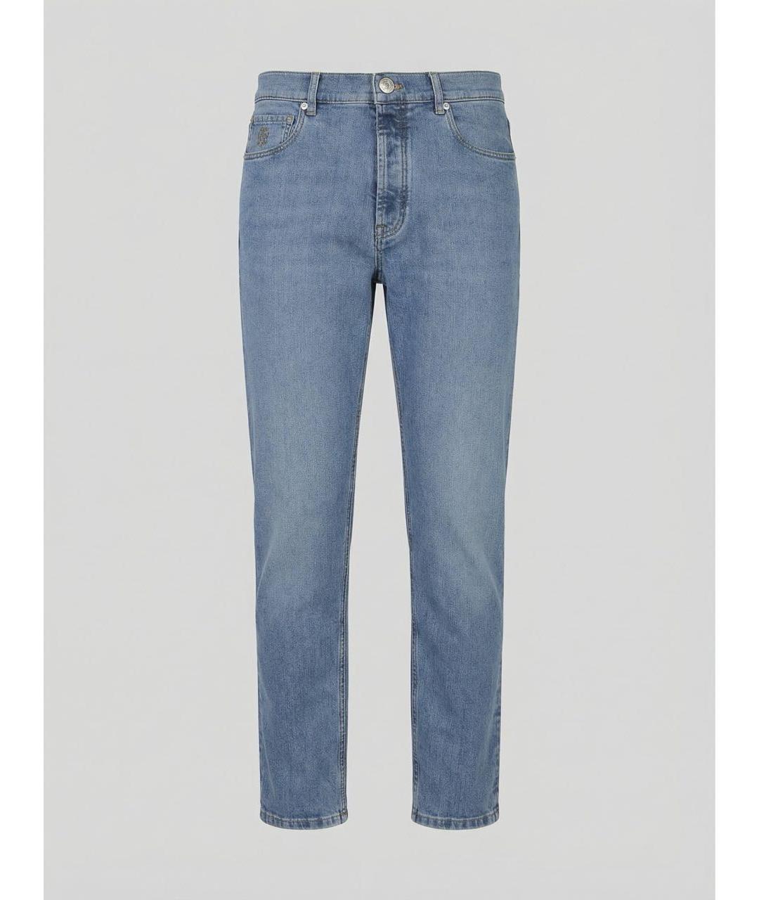 BRUNELLO CUCINELLI Голубые хлопковые джинсы скинни, фото 2