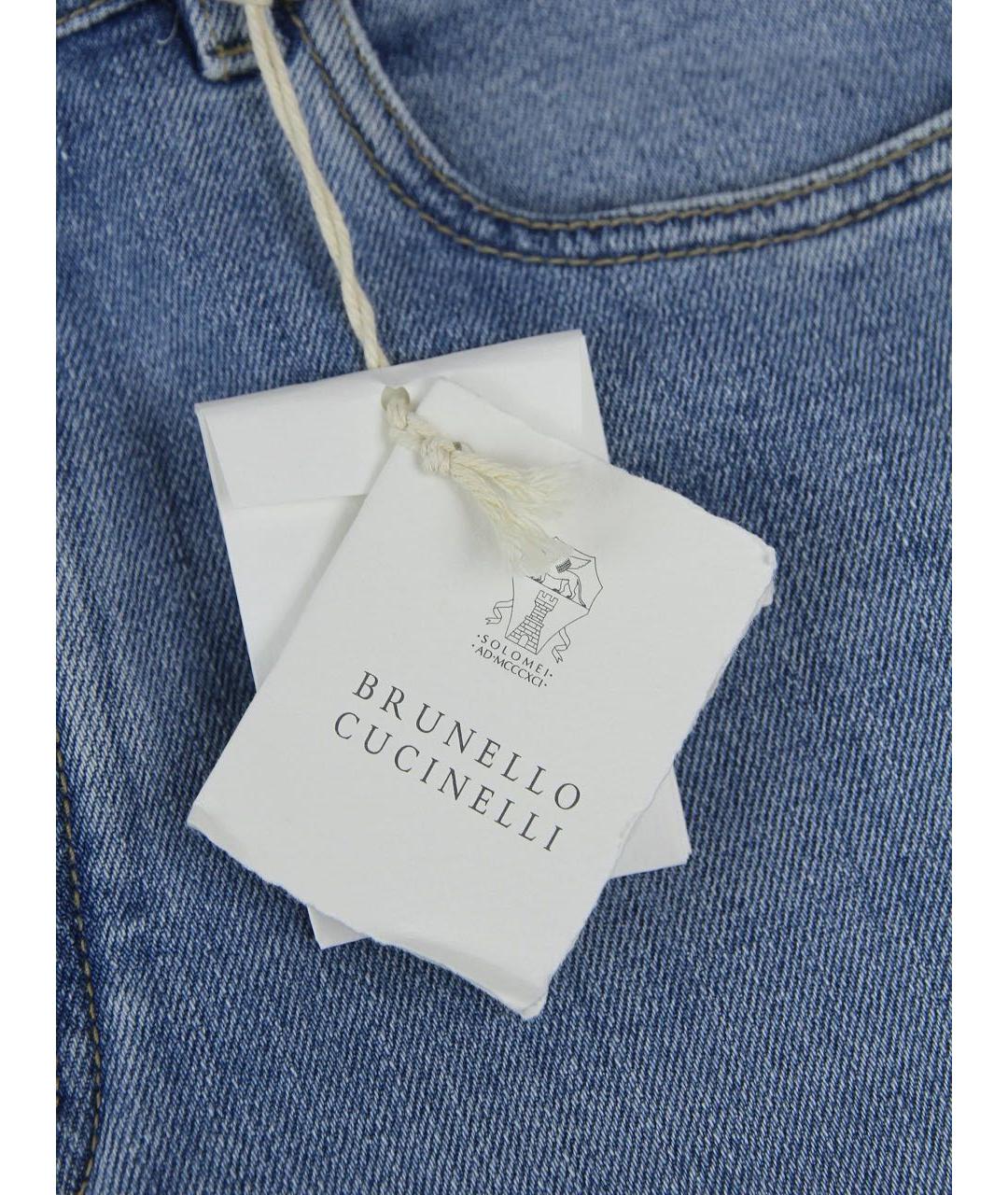 BRUNELLO CUCINELLI Голубые хлопковые джинсы скинни, фото 9